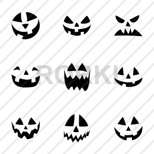 vector halloween, pumpkin, faces, scarecrow, spooky, lantern, mouth, eyes, decorating, decoration, trick, treat, evil, paranormal, carving, monsters, october, emotions, horror, smiley, smiling, masks, pumpkins, jack-o-lantern, frowning, silhouette, holiday